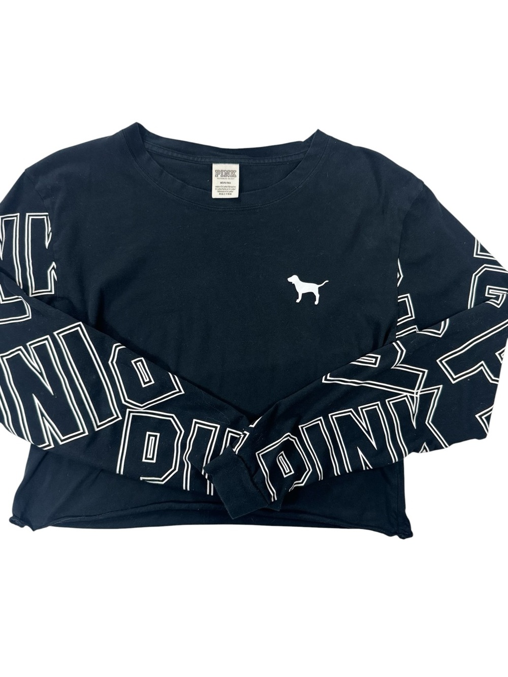 PINK Victoria's Secret Black Long Sleeve Crop Top with Logo